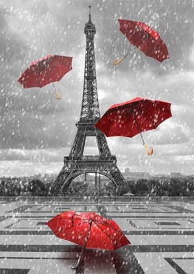 Gold Puzzle 1000 - Eiffel Tower with Flying Umbrellas
