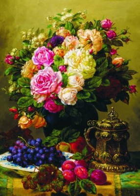 Gold Puzzle 1000 - Jean-Baptiste Robie : Still Life with Roses, Grapes and Plums