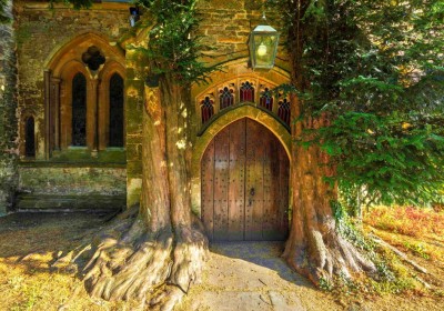 Grafika 1000 - Michael Whitefoot - St Edward's Parish Church north door flanked by yew trees