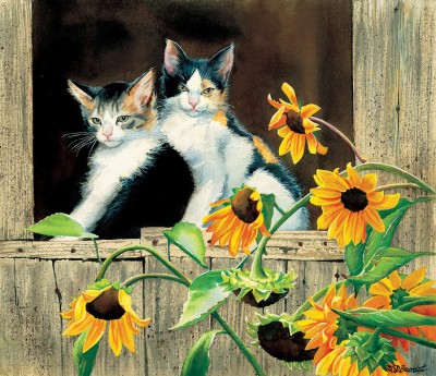 SunsOut 500 - Susan Bourdet - Kittens and Sunflowers