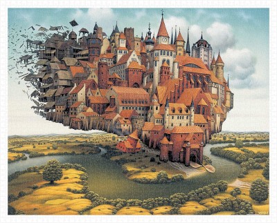 Pintoo 2000 - Plastic Puzzle - Jacek Yerka - City is Landing