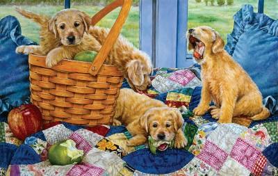 SunsOut 550 -  Susan Brabeau - Puppies in a Basket