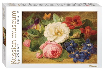 Step Puzzle 1000 - Russian Museum - Josef Lauer. Bouquet of Flowers with a Snail