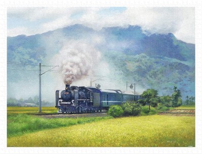 Pintoo 1200 Plastic Puzzle - Lai Ying Tse - A Steam Train Passes Through the Rice Fields