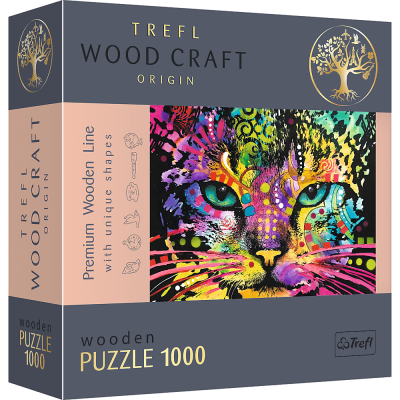 Trefl 1000 drewniane - Wood Craft, Kolorowy kot