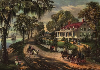 Grafika 1000 - Currier & Ives Poster: House on the Mississippi , 1871 ( Plakat Currier & Ives : Dom nad Missisipi )