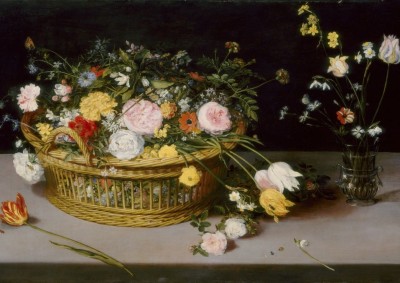 Grafika 1000 - Jan Brueghel - Flowers in a Basket and a Vase, 1615