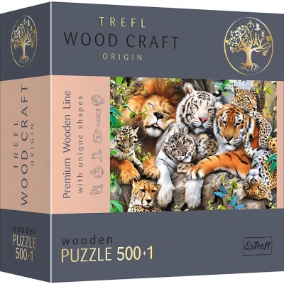 Trefl 500+1 drewniane - Wood Craft, Dzikie koty w dżungli