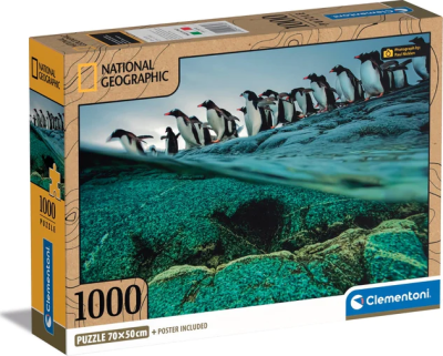 Clementoni 1000 - Compact National Geographic 2, Gentoo Penguins Rush To The Sea In Masse