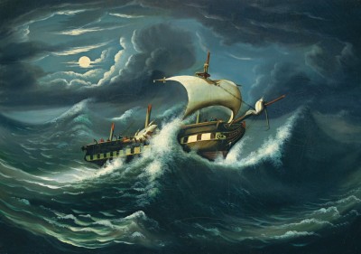 Grafika 1000 - Thomas Chambers : Fregate dans la TempĂŞte, XIXe SiĂ¨cle