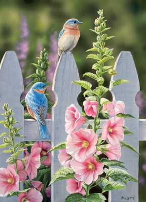 Cobble Hill 1000 - Bluebirds and Hollyhocks