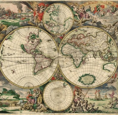 Grafika 1500 - World Map, Produced in Amsterdam, 1689 (Mapa świata, wyprodukowana w Amsterdamie)