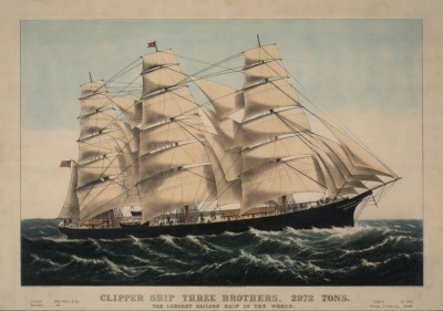 Grafika 1000 - Currier & Ives Poster : Clipper Ship Three Brothers , 1875 ( Plakat : Statek Trzech Braci )