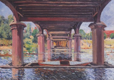 Grafika 1000 - Alfred Sisley: Under the Hampton Court Bridge, 1874 ( Alfred Sisley: Pod mostem Hampton Court )