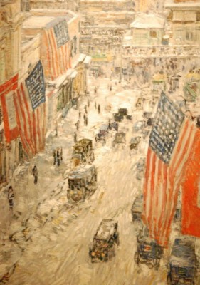 Grafika 1000 - Childe Hassam : Flags on 57th Street, Winter, 1918 (Flagi na 57 Alei, Zima 1918)