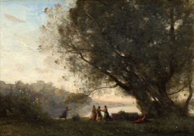 Grafika 1000 - Jean-Baptiste-Camille Corot : Danse sous les Arbres au Bord du Lac, 1865-1870 (Taniec pod drzewami na skraju jeziora)