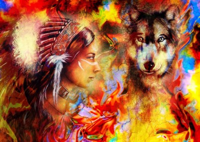 Grafika 1000 - The Indian Woman and the Wolf (Indianka i wilk)