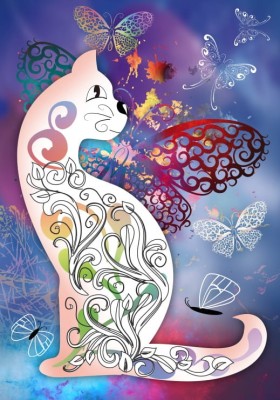 Grafika 1000 - Cat and Butterflies (Kot i motyle)